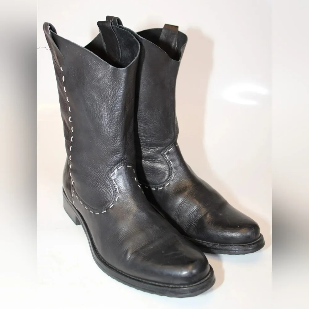 Dresselman Womens 39 9 Black Leather Top Stitched Western Cowboy Boots ♥️😍 - Picture 4 of 10